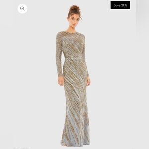 Mac Duggal Platinum & Gold Long Sleeve Maxi Dress #5240